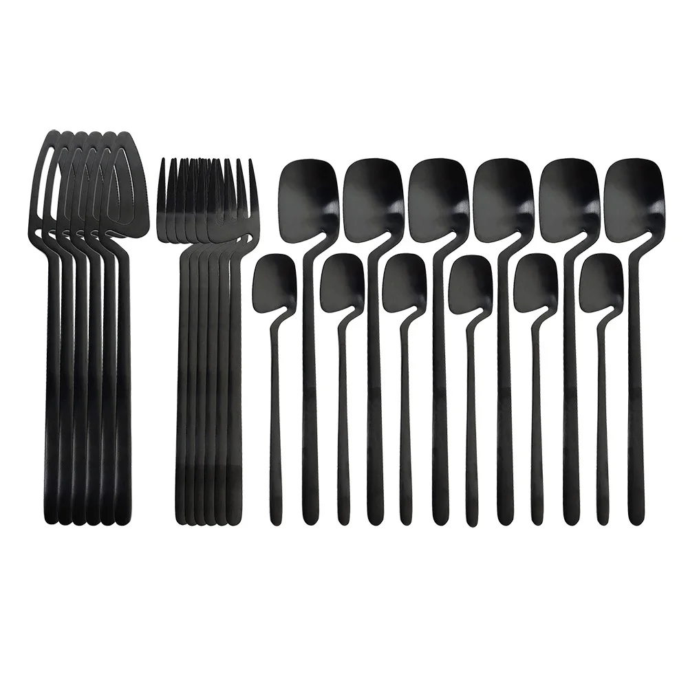 24pcsBlackCutlerySetSpoonForkKnifeTablewareSetKitchenDecor
