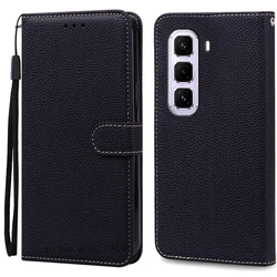 Leather Wallet Flip Case - Elegant Phone Cover with Multiple Card Slots for Hot 50 5G (Black)