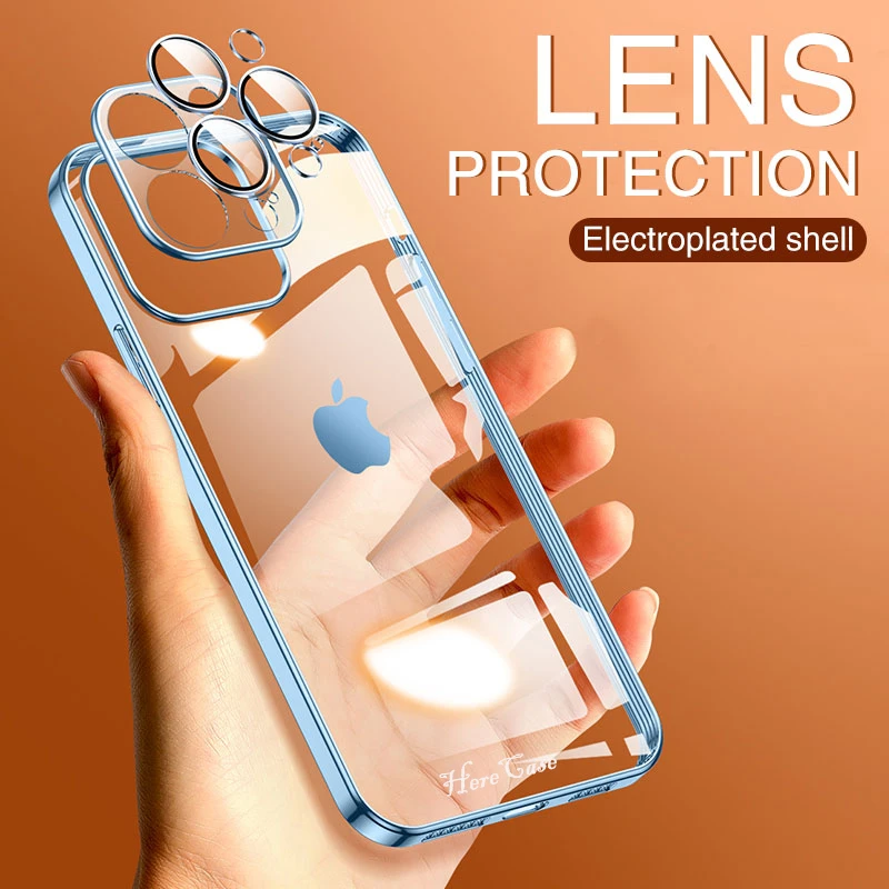 case for iphone 13 pro max Luxury With Camera Lens Protector Transparent Plating Case For iPhone 13 12 11 Pro MAX Mini Soft Silicone Clear Shockproof Cover iphone 13 pro max clear case