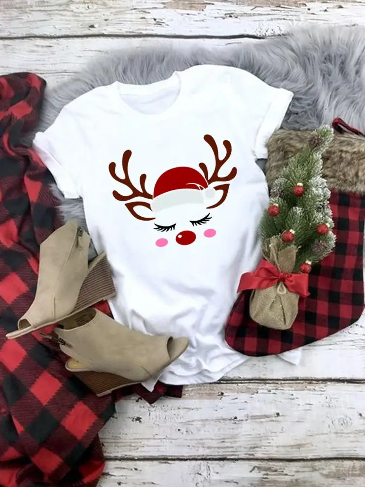 

Женская одежда, топ, женская одежда на новый год, модная Рождественская футболка 90-х с изображением оленя, футболки с графическим принтом