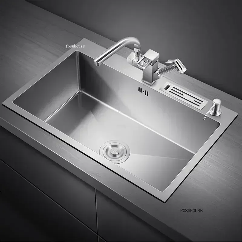 Black Stainless Steel Kitchen Sinks Wash Basin Creative Kitchen Accessories Large Single Slot Bathroom Sink Undercounter Basin Z