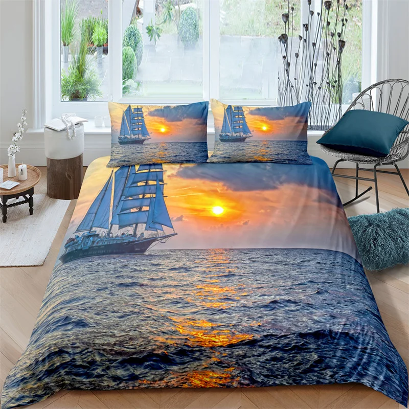 

Home Textile Luxury 3D Sailboat Print 2/3Pcs Kids Aldult Duvet Cover Pillowcase Bedding Set Single Queen and King AU/EU/US Size