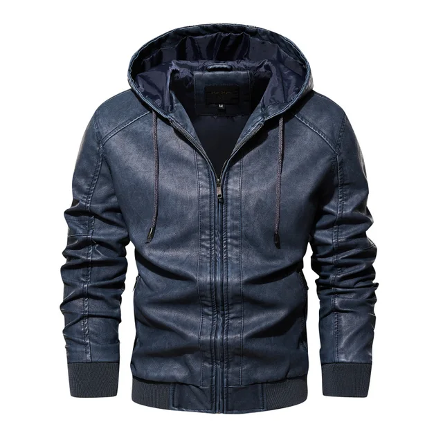 Hooded Chaqueta Cuero Hombre Capucha Chaqueta De Cuero Con Capucha