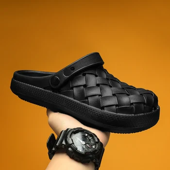 Mens Sandals Fashion Braided Upper EVA Clogs for Men Lightweight Anti-skid Beach Shoes Closed-toe Slippers for Men 2025 New