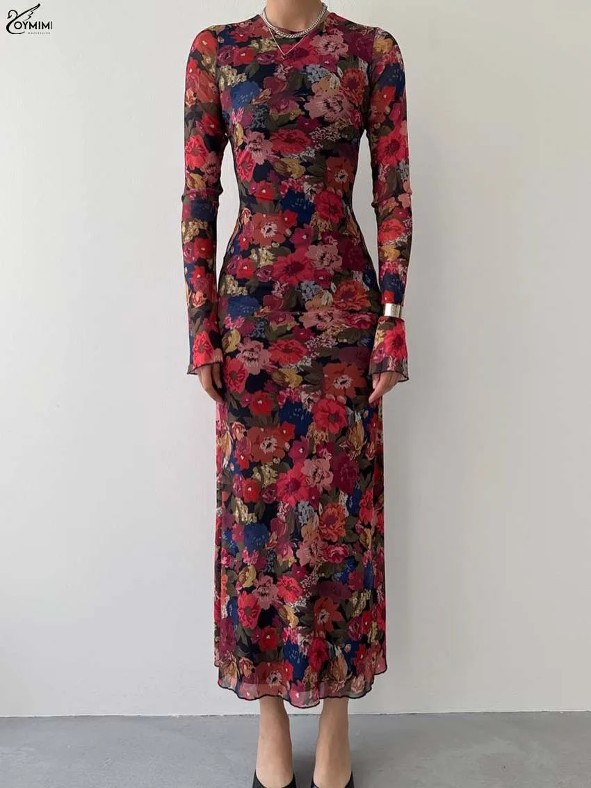 Oymimi فساتين نسائية أنيقة مطبوعة باللون الأحمر مو...