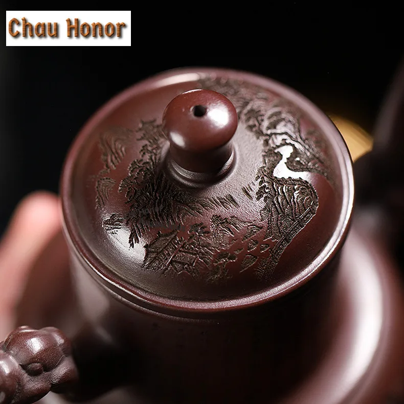 470ml Authentic Yixing Purple Clay Teapots Handmade Large Capacity Engraved Pot Raw Ore Mud Kettle Zisha Tea Set Collection