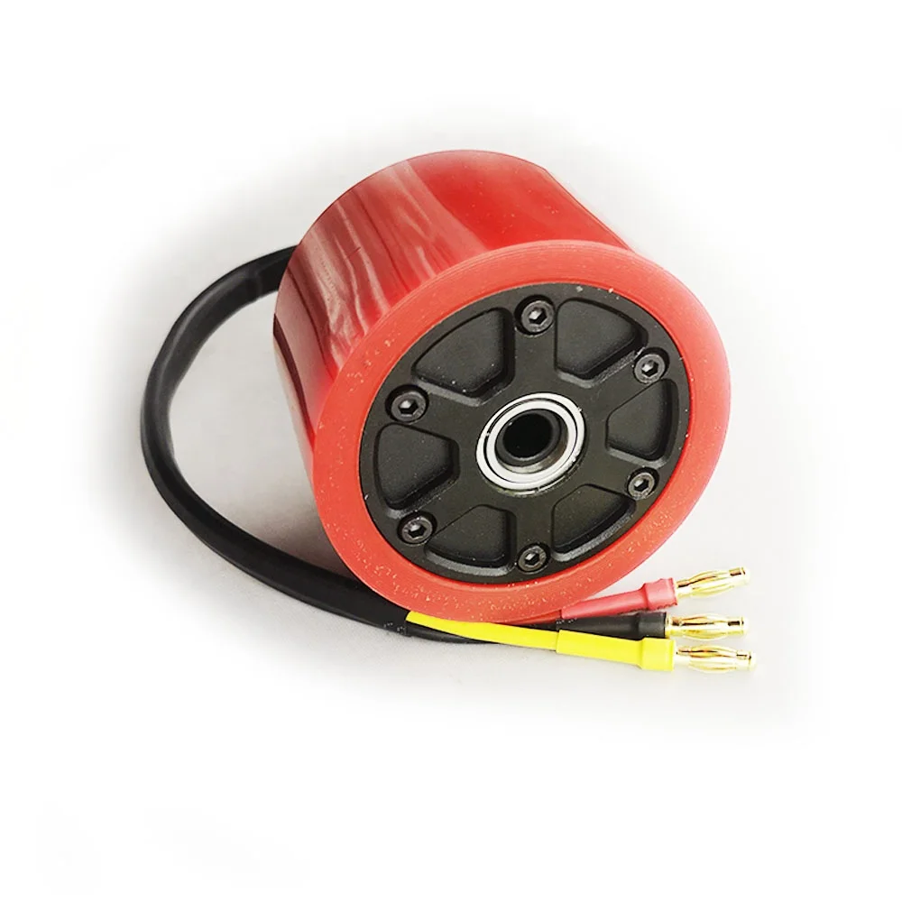 7052 60KV 70mm Hub Motor with Red PU Tyre for Electric Longboard Esk8 with Hall Sensor Brushless Drive Motor