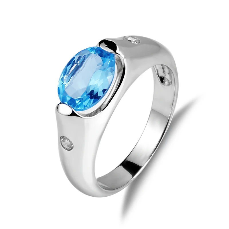 

GEM'S BALLET Oval Shape Natural Swiss Blue Topaz Gemstone Ring 925 Sterling Silver Zircon Ring Fine For Women Party Fine Jewelry