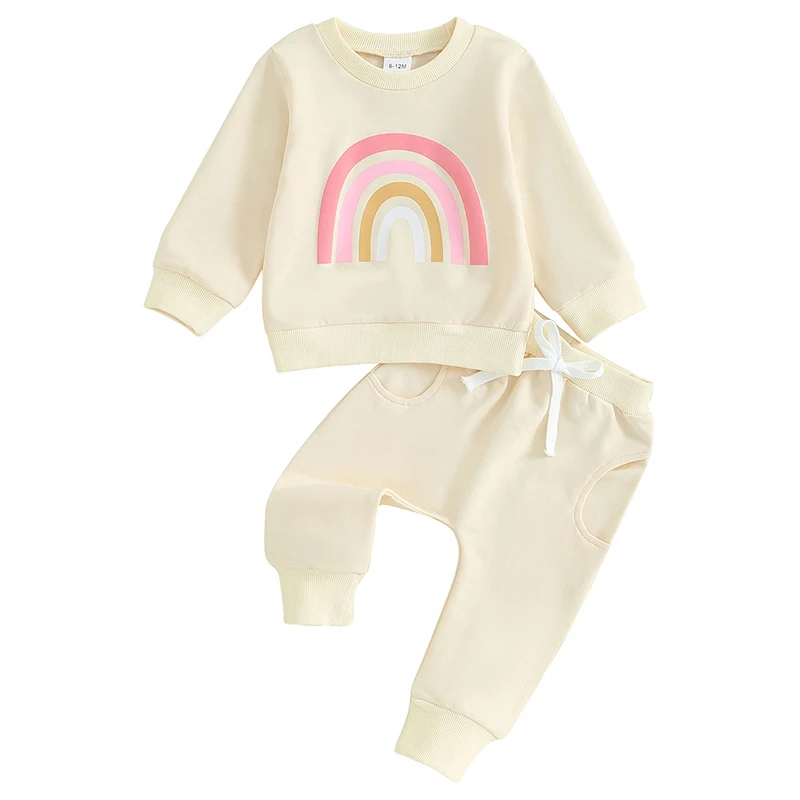 Baby Toddler Girls 2-piece Outfit,3 6 12 18 24 Months Letters Print Long Sleeve Crew Neck Sweatshirt With Shamrock Sweatpants Fall Clothes Set