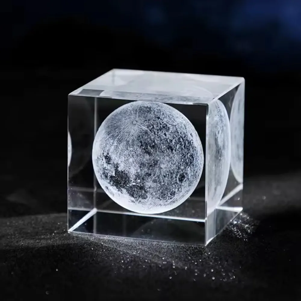 3D 달 은하 크리스탈 자동차 대시보드 장식품, 기술 애호가를 위한 레이저 각인..