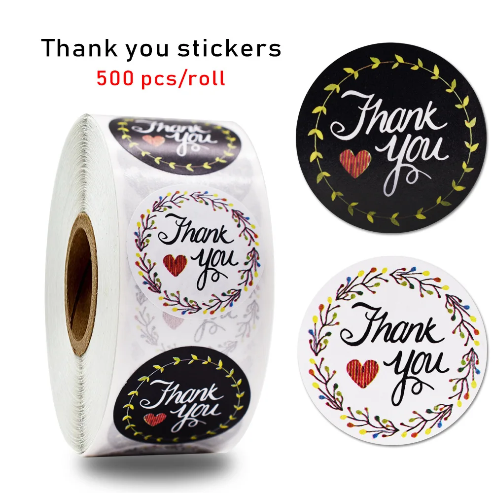 

50 шт. круглых цветочных надписей «Thank You», черно-белые, 2 стиля, свадебные сувениры и искусственные наклейки ручной работы, печать на конверте