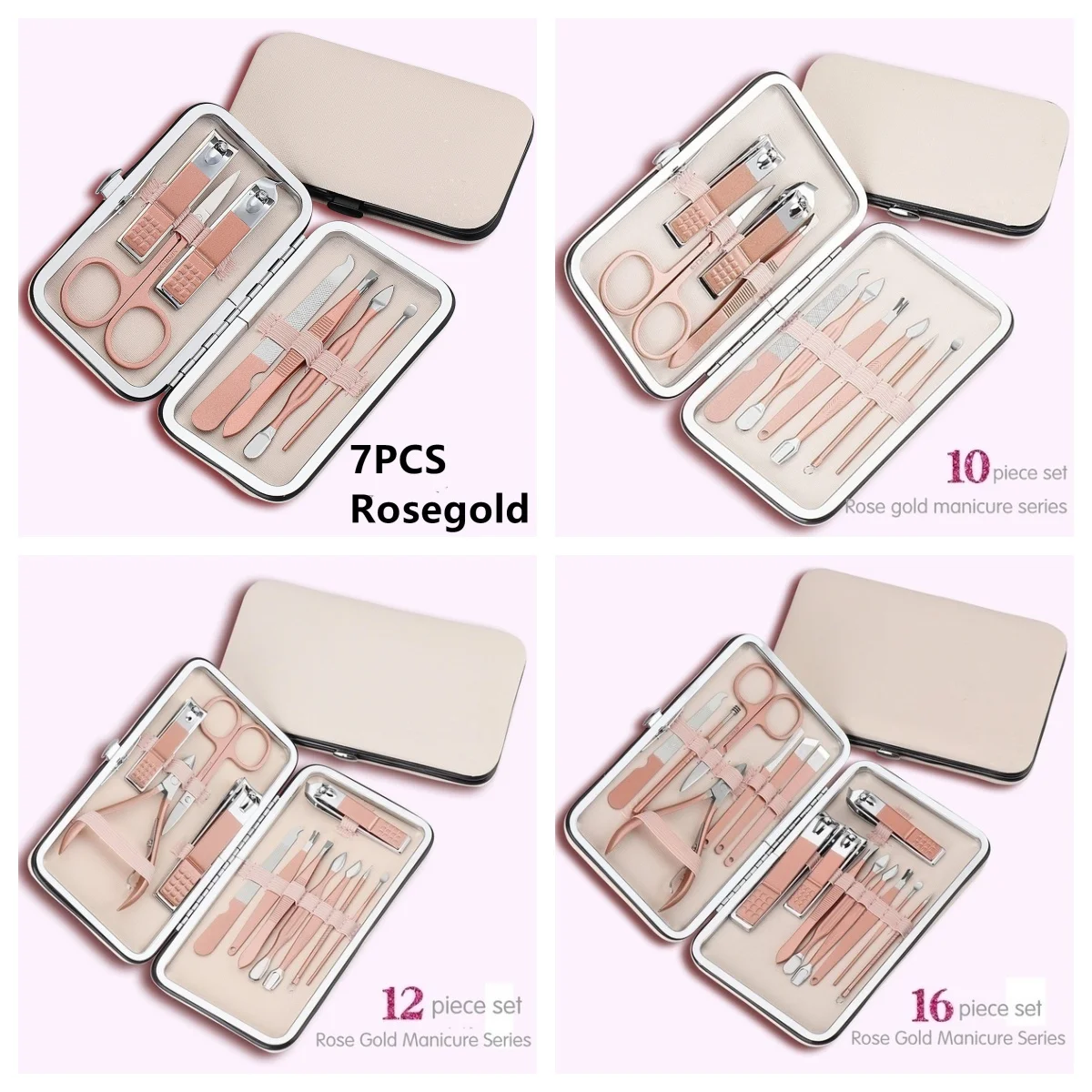 새로운 로즈 골드 & 블랙 손톱 가위 세트 손톱깎이 페디큐어 미용 손톱 도구