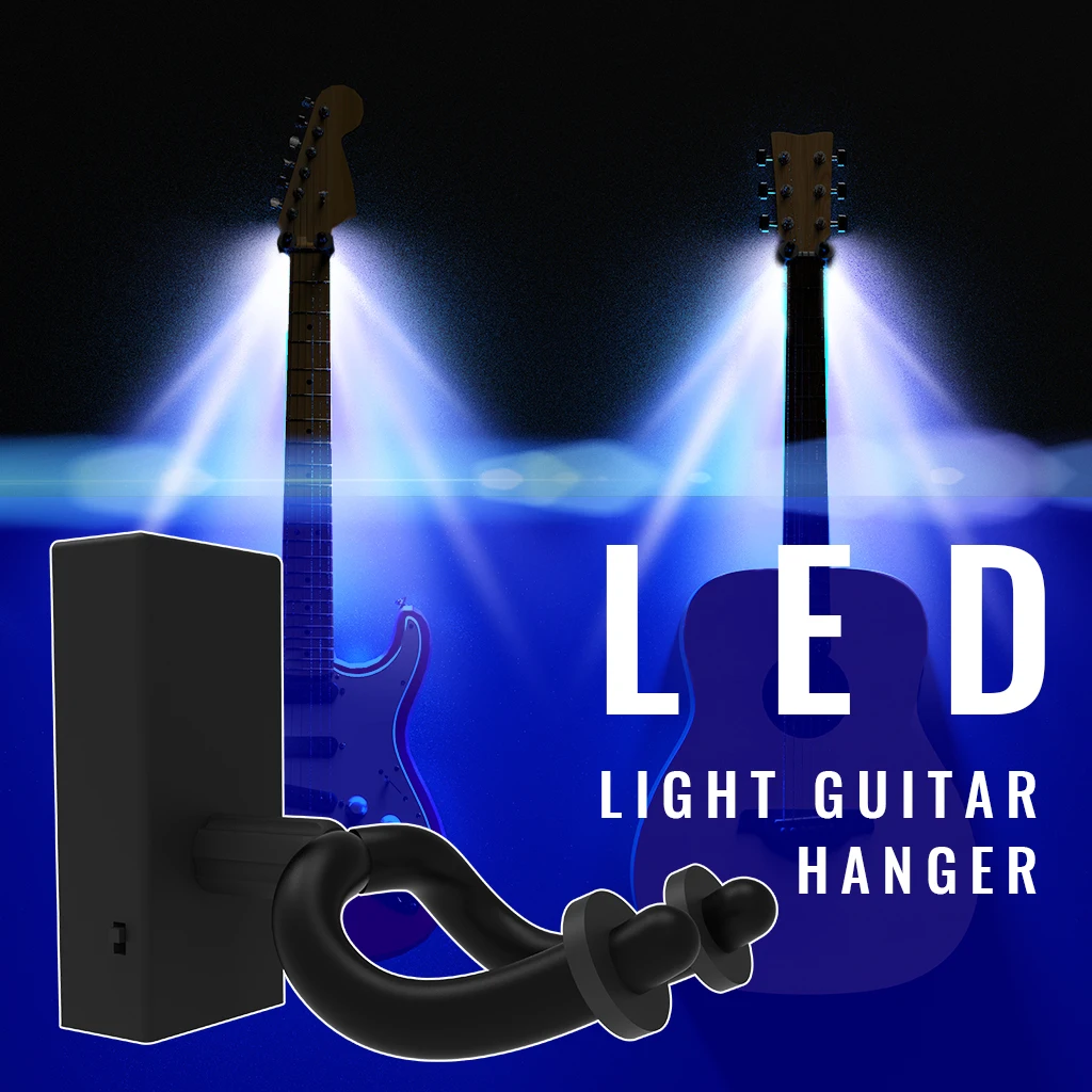 Blue Light Led Guitar Hook Hanger Wall Mount Bracket Holder For