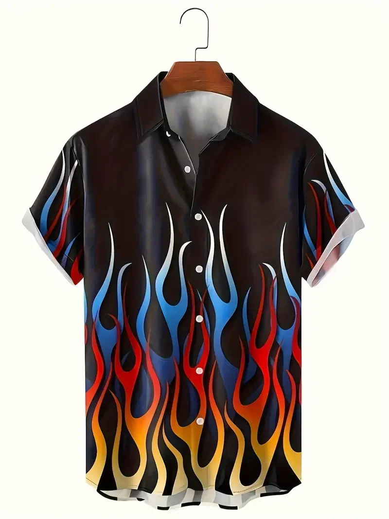 

Men's Cool Gradient Flame Fashion Print Summer Leisure Hawaiian Short sleeved Shirt for Vacation Wear