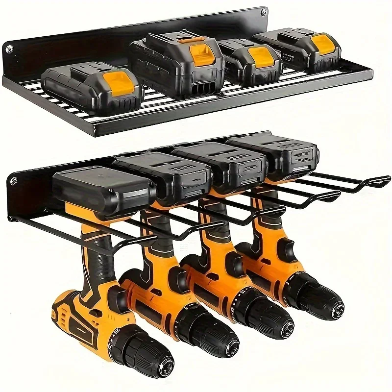 Wall-mounted Utility Rack Power Tool Organizer Heavy Duty Metal Tool Shelf Drill Storage Rack Cabinet Garage Organizer