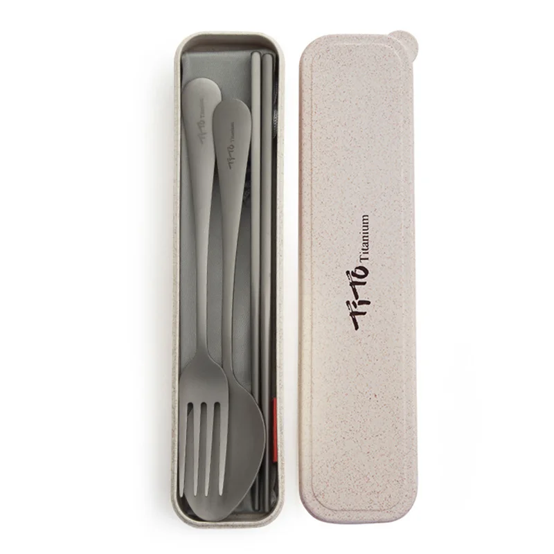 TiTo Pure Titanium Chopsticks Spoon Fork Cutlery Set Outdoor Portable Titanium Spork Children's Lunch Box Camping camping cutlery,portable tableware,portable cutlery,titanium tableware