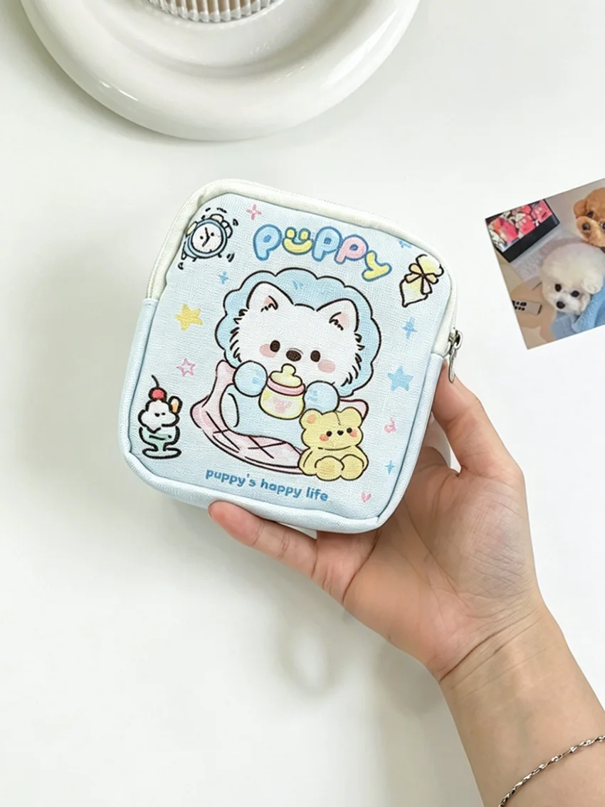 Borsa portaoggetti con stampa di cuccioli, organizer portatile azzurro per cosmetici, cavi, monete, indispensabile per i viaggi - immagine 2