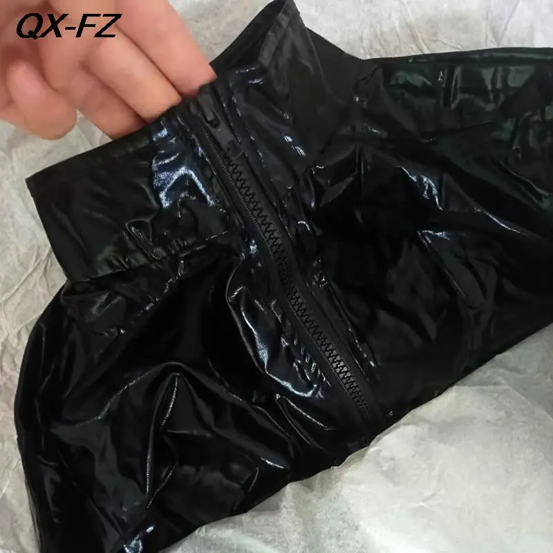 Men Underwear Plus Size S-4XL Wetlook Latex Bodysuit Front Zipper Crotch Jumpsuit Faux Leather Sexy Lingerie