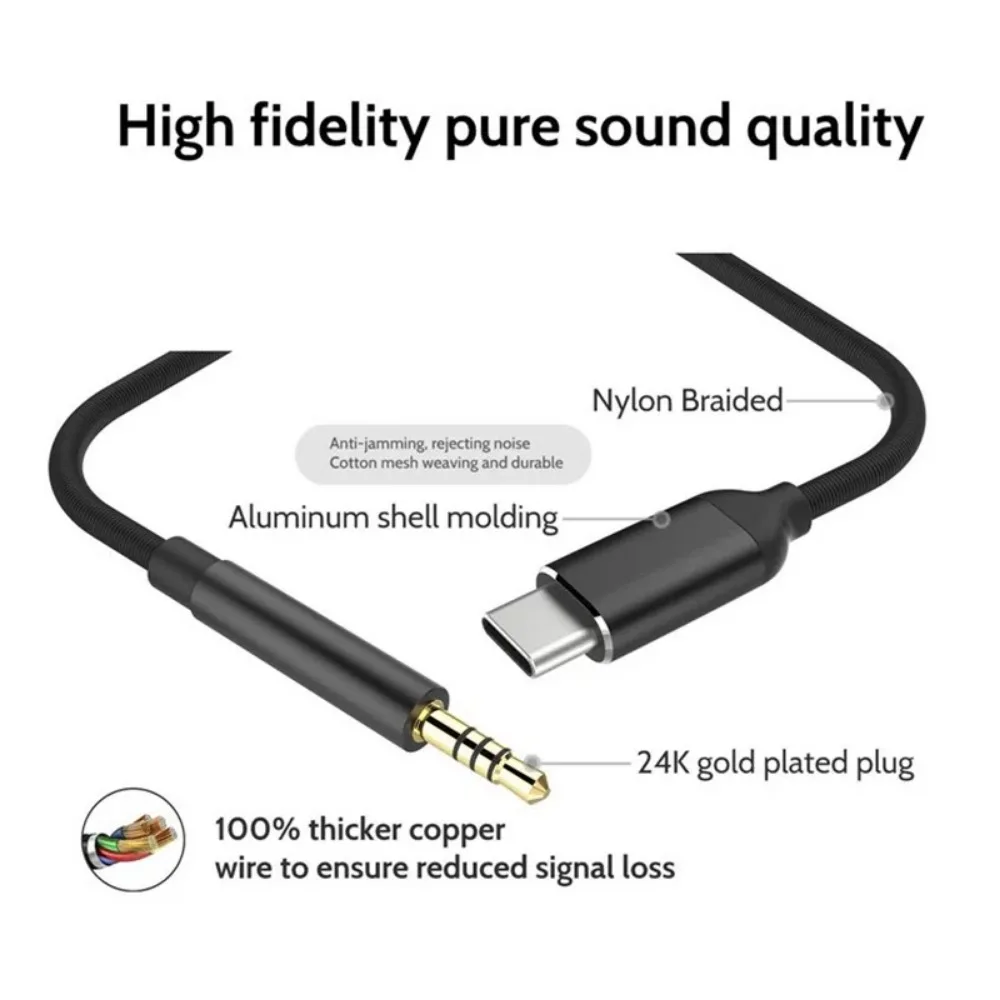 USB-C to 3.5mm AUX Audio Cable, Type-C Aux Adapter Converter for Car, Headphones & Speakers - 4