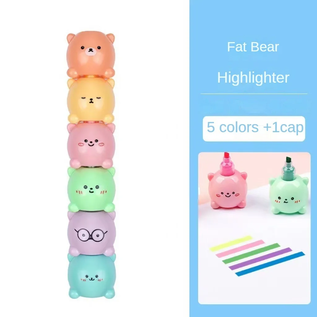 Highlighter pen 5 Color Creative Cute Splicing Love Octopus Bear Highlighter Girl Heart Octopus Colorful Marking Pen Student Supplies