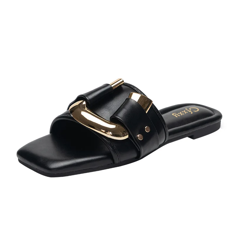 thumbnail image 1 of Bailamos Zapatos de mujer Sandalias de punta redonda y suela gruesa con punta abierta Sandalias romanas con hebilla de metal de verano 2024, 1 of 5