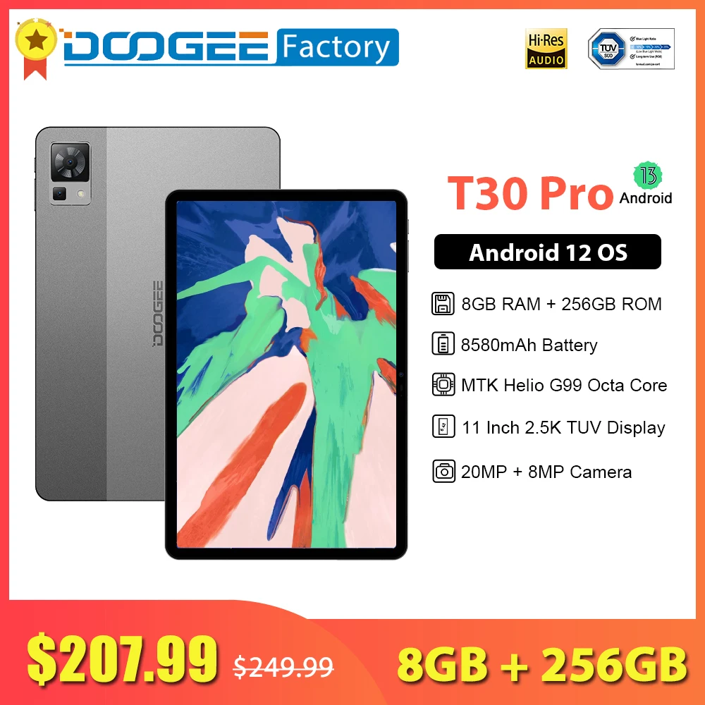 Doogee-t30 Proタブレット,8GB,256GB,2.5インチ,8580 k Tü v認定
