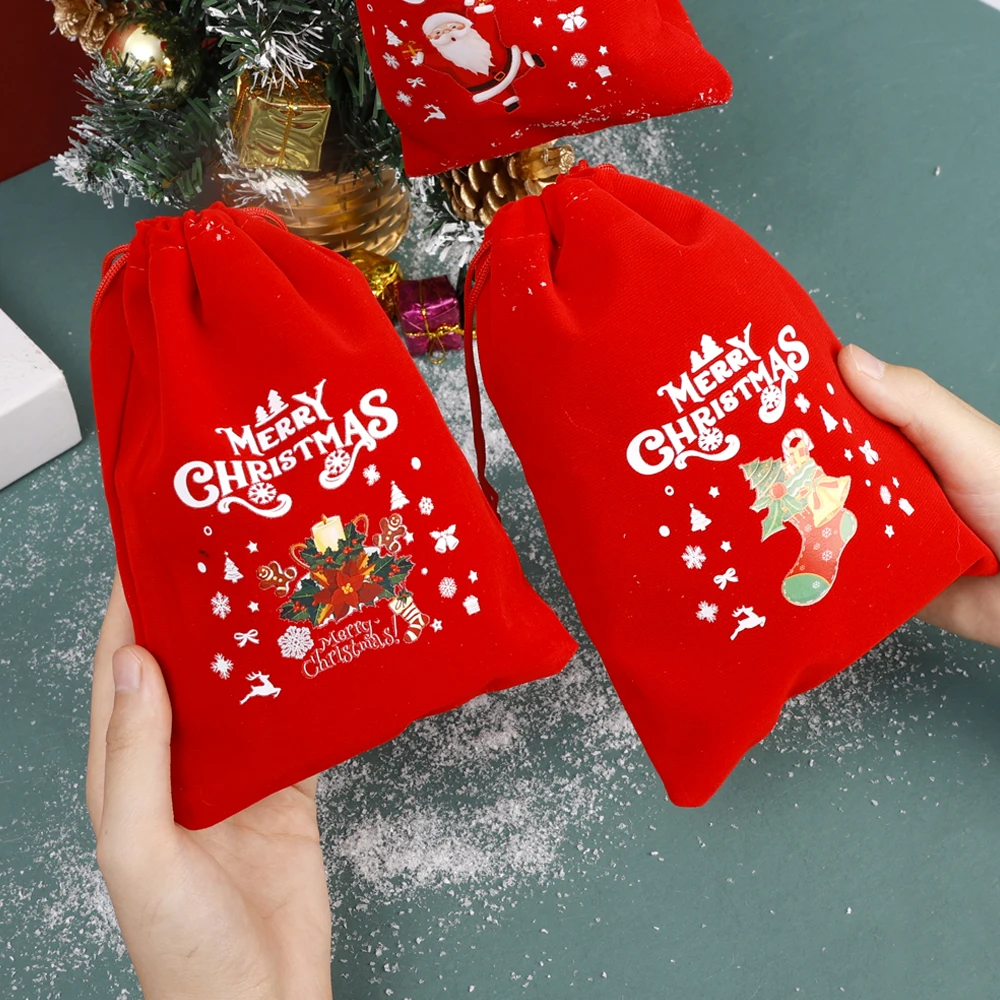 1/30pcs Christmas Gift Bags Red Velvet Drawstring Pouch Bulk Santa Candy Packaging Snack Wrapping Bag Wedding Party Favors Decor gift bags christmas gift bags velvet gift bags christmas candy packaging red gift bags