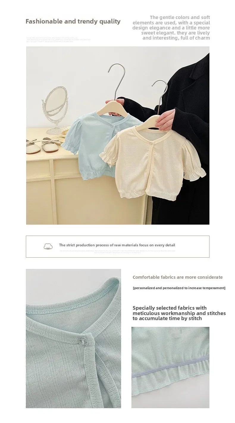 Description Picture 2 of itemBaby Short Sleeved Jacket Anti Roll Jacket Summer Thin Design Girl Bubble Sleeve Small Cardigan Mid Sleeved Air-conditioned Suit