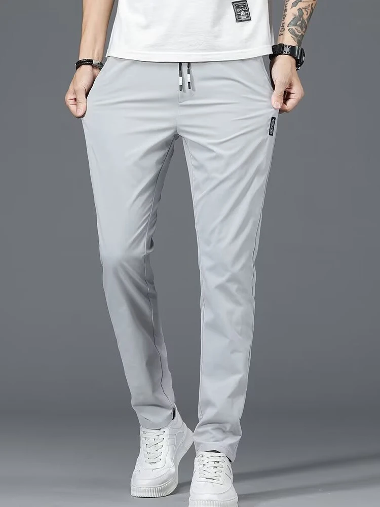 Summer casual men's trousers thin breathable high-grade grey straight leg trousers daily business commuter quick-dry pants