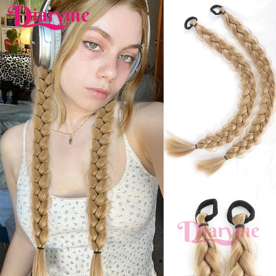 Long Braided Ponytail Extension with Elastic Hair Band Wrap Around Hair Extensions Ponytail Natural Soft Synthetic Hair Pieces