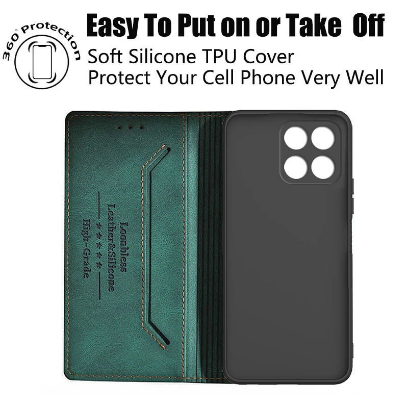 BORYA Coque Pour Honor X6b 4G / Honor X6a 4G, Premium PU Cuir Antichoc