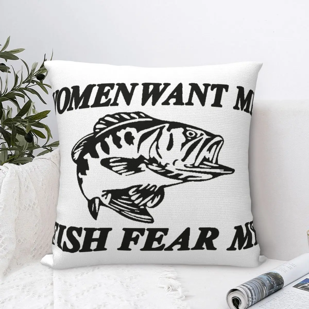 

Женская квадратная подушка с надписью «Want Me Fish Me»