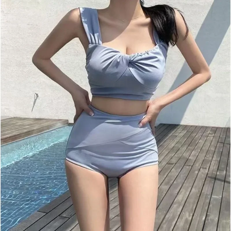 

Triangle Bikini High-waisted Swimsuit Women's Two-piece Solid Color Korean Women's Hot Spring Swimsuit Micro Bikini