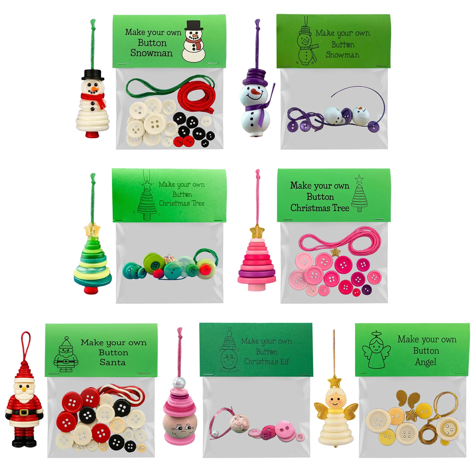 Christmas Button Ornament Making Set DIY Button Christmas Tree Ornament Kit Handmade Stacked Colorful Buttons Xmas Hanging Decor