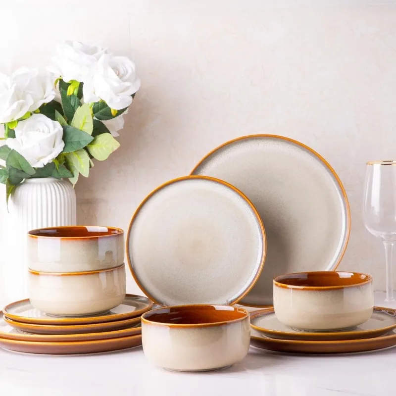 Ceramic Dinnerware Sets 12-Piece Plates and Bowls ceramic dinnerware set