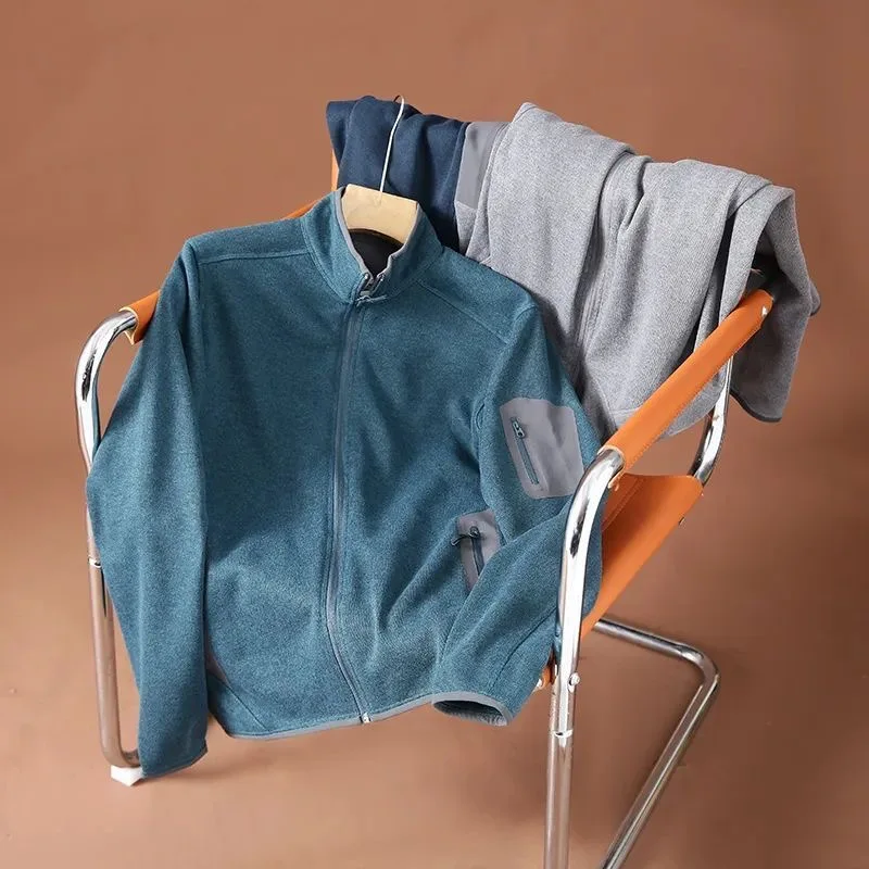 Men Lightweight Fleece Stand Collar Outdoor Jacket 2024 Male Casual Sports Hiking Coat High Quality
