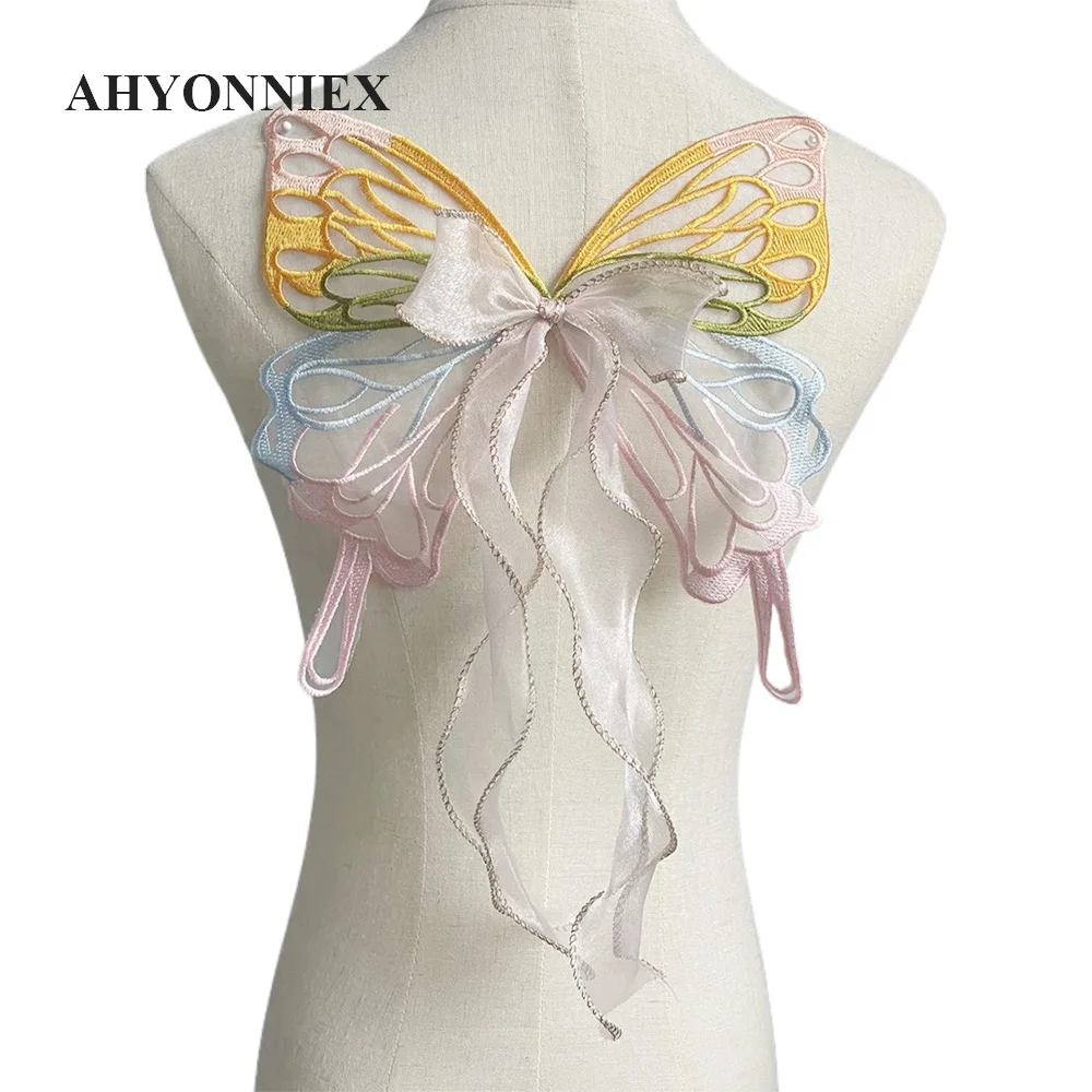 Gestickte Chiffon Schmetterling Stoff Patches Applikationen für Kleidung Nähen liefert DIY Kleid Accessoires