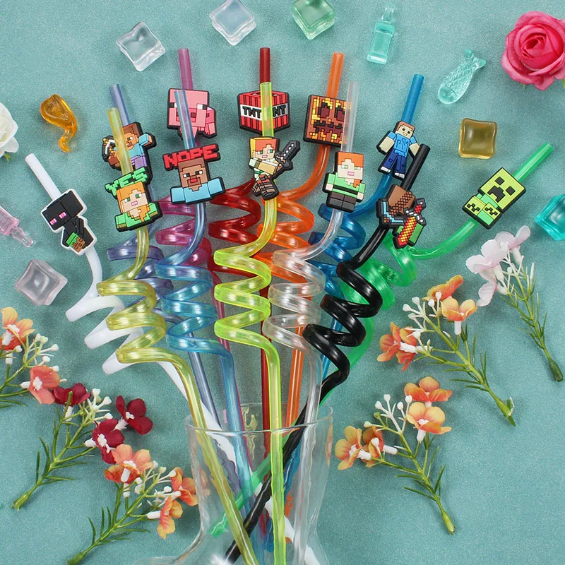 Pixel Miner Game Reusable Straws Game-Themed Pixel Style Drink Straws For Birthday Party Decorations and Gifts 12pcs