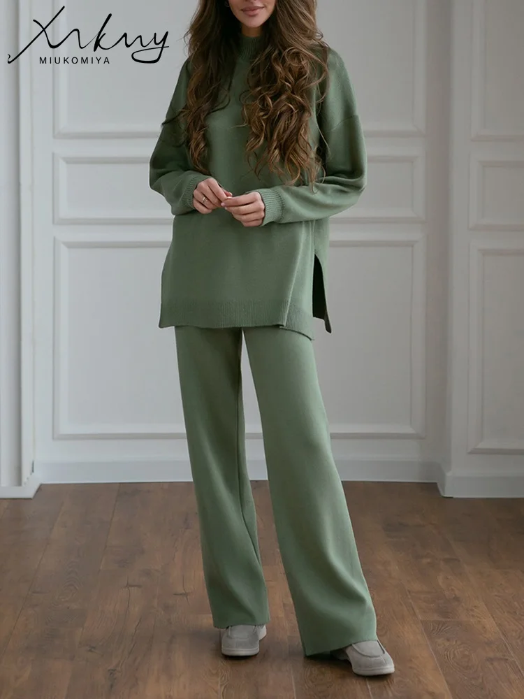 MiuKoMiYaKnittedWinterSuitSweaterSetsForWomen2PieceGreen
