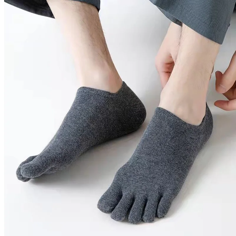 

5 Pairs Toe Invisible Socks Man Cotton Summer Thin Solid Non-Slip Shallow Mouth Cool Simple No Show 5 Finger Socks Sokken
