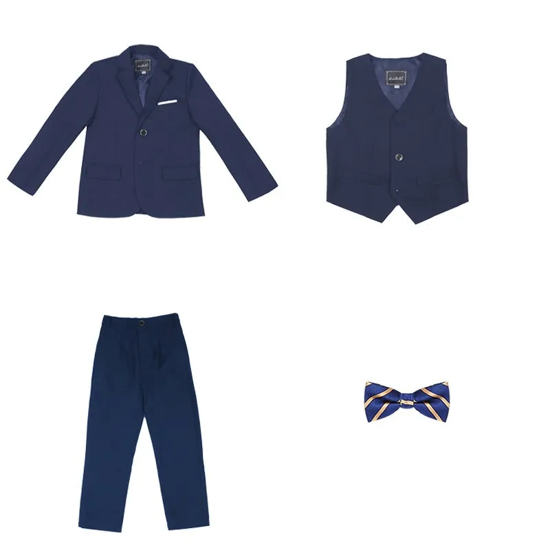 Boys Dark Green Formal Wedding Party Suit Children Blazer Vest Pants Tie 4 PCS Tuxedo Kids Performance Photography Dress Costume boys suit set