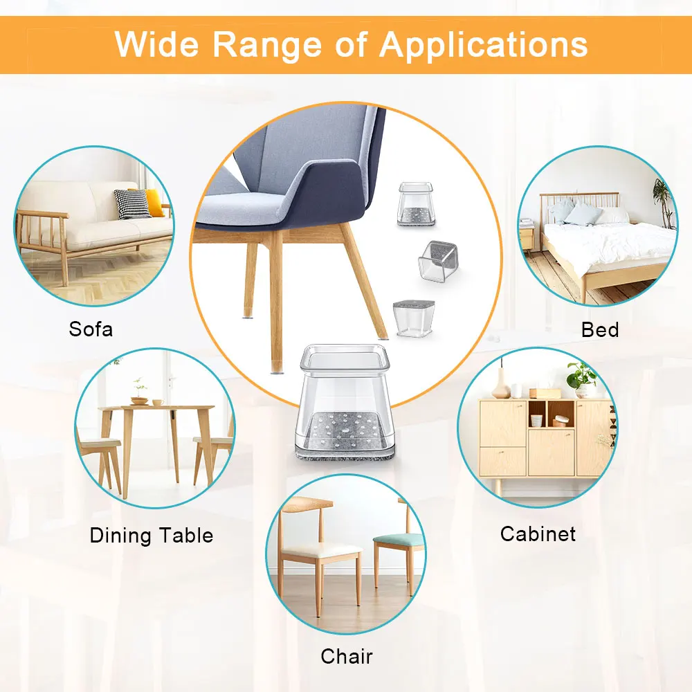 Transparent Gray Silicone Chair Leg Protectors with Felt Caps