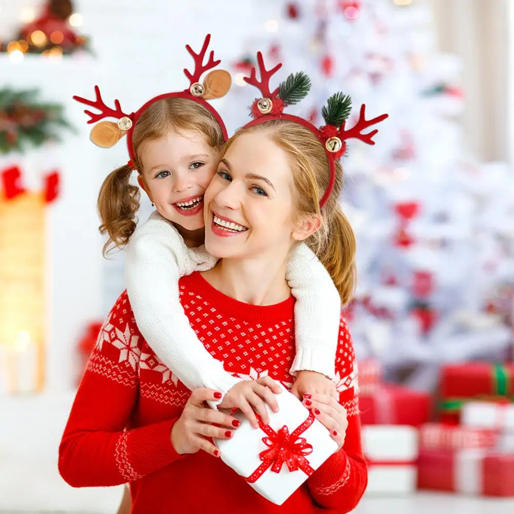 Festive Antler Hairband Festive Reindeer Headband with Bells for Christmas Cosplay Party Colorful Velvet Costume for Christmas