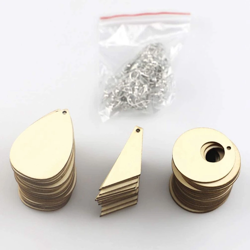 60Pcs Unfinished Wood Blank Earrings With Holes And Earrings Hooks For DIY Jewelry Making