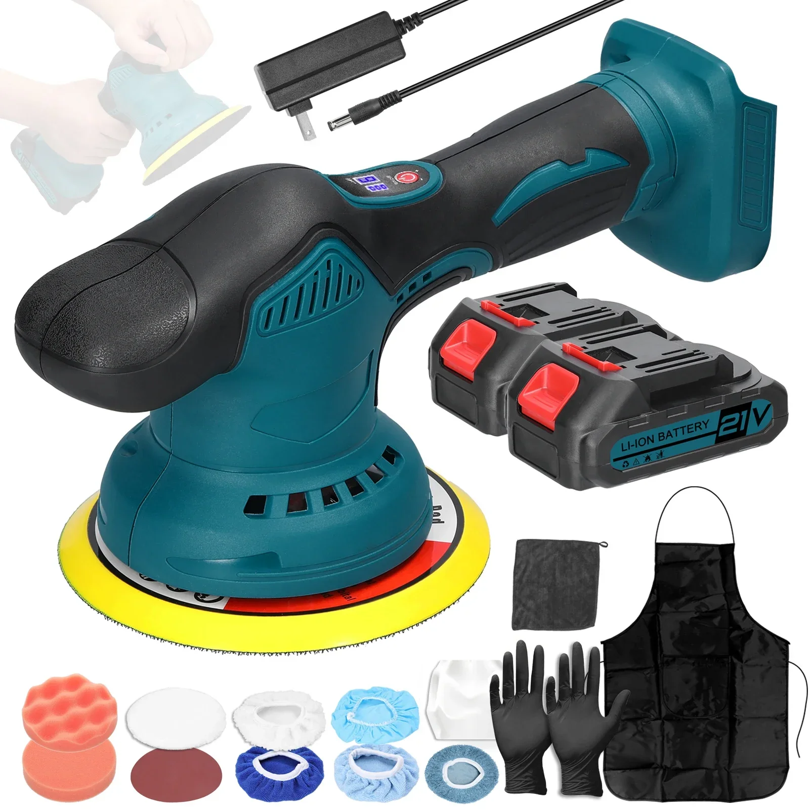 

21V Cordless Car Polisher Cleaning Metal Waxing Wood Sanding Rust Removal Machine 6 Gears of Speeds Electric Polishing Machine