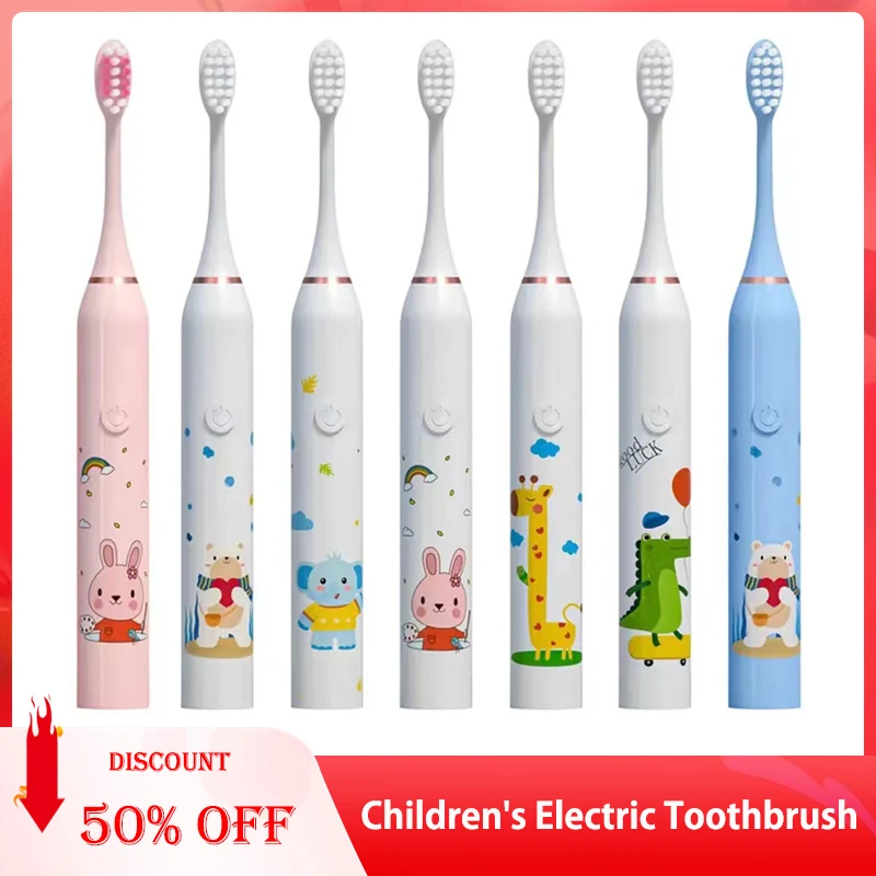 Child's Sonic Electric Toothbrush USB Charging Ultrasonic Clean With Replacing brush head Cartoon Lovely Children's brush Kid's 6