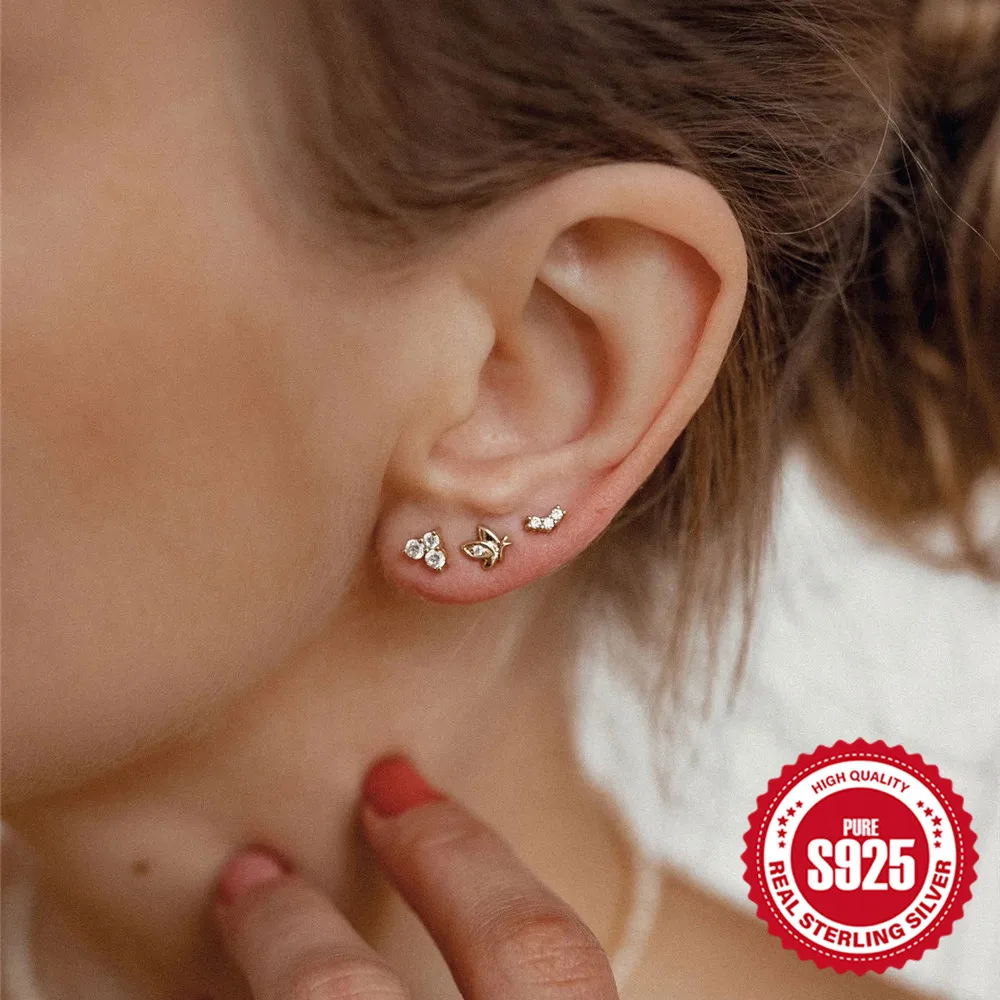 

QUKE 925 серебряные блестящие серьги-бабочки с цирконом, милые студенческие украшения, аксессуары, французские простые хрустальные серьги-гвоздики