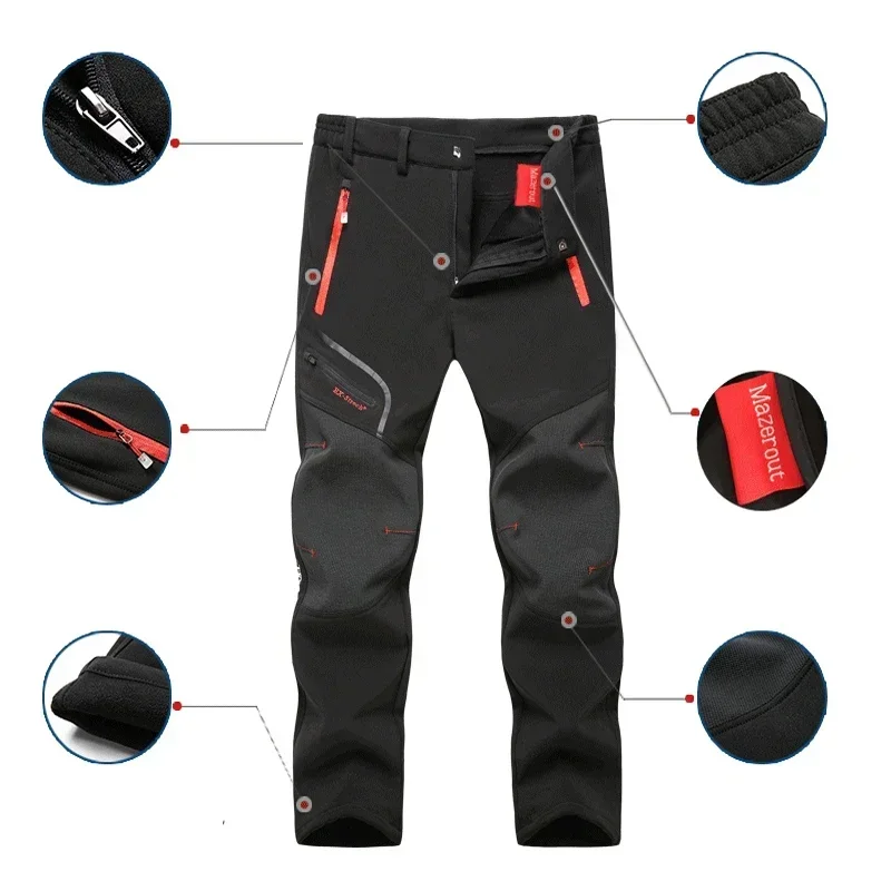 Men Oversized Plus size Winter Softshell Fleece Outdoor hiking pants Trekking Fish Camp Climb Hiking Ski Warm Travel Trousers