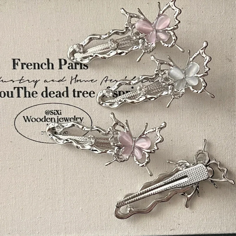 Y2k Metal Butterfly Hair Clips for Girl Silver Pink Duck Tongue Clips Sweet Kids Bangs Fashion Hair Accessories hair accessories