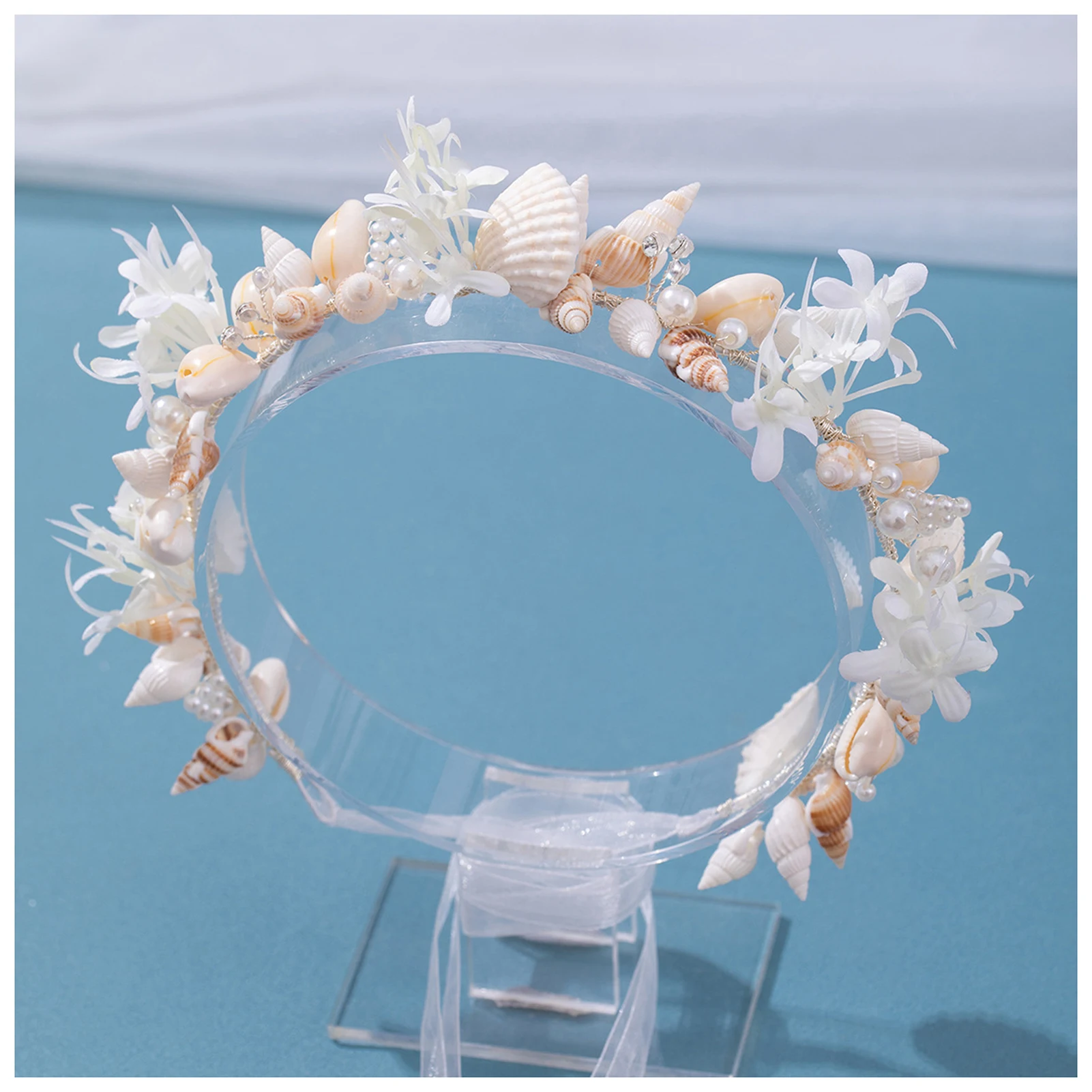 

Shell with White Flower Bridal Headband Women Wedding Headpieces Ornaments for Banquet Wedding Masquerade